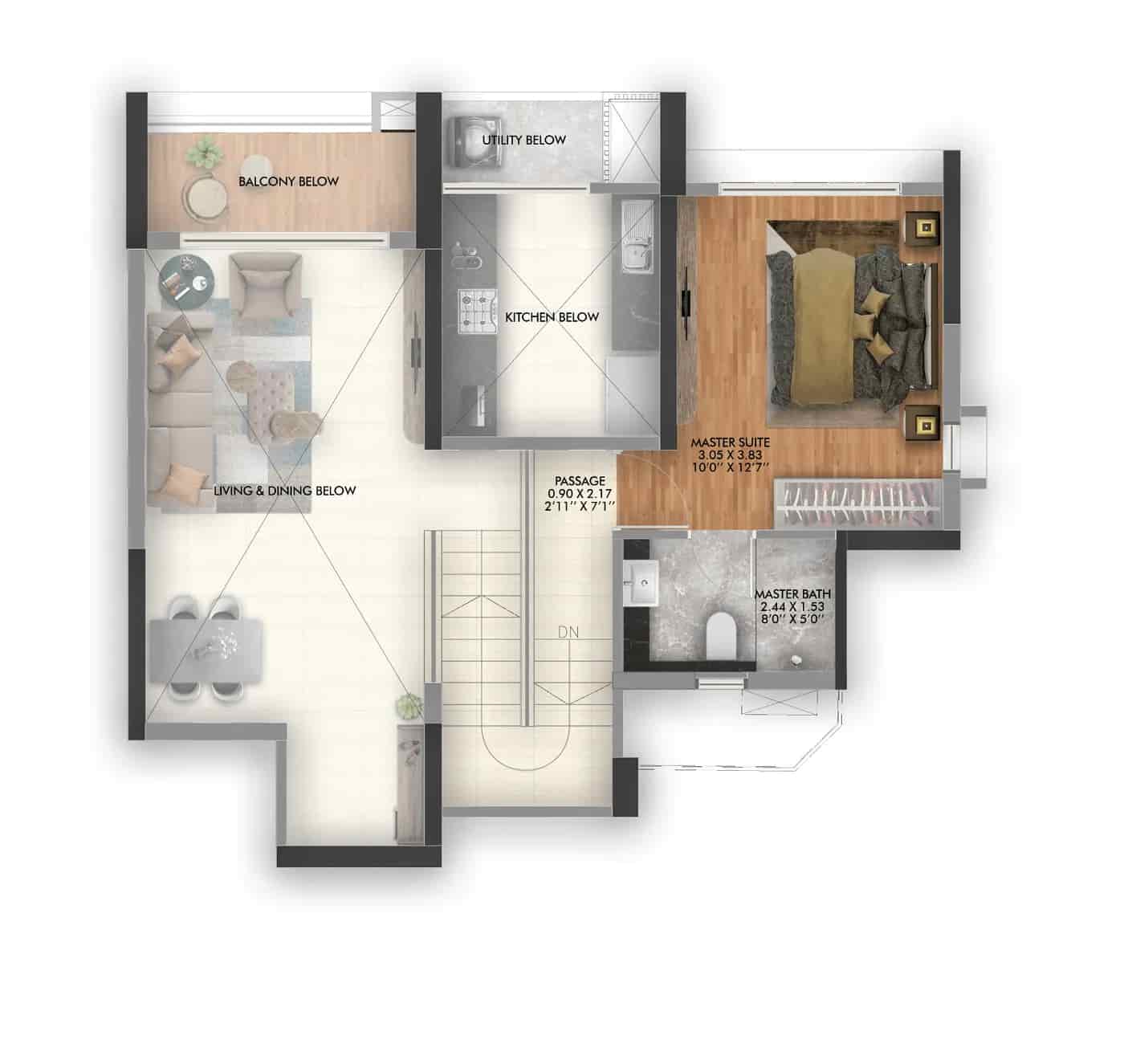 2 BHK Duplex floor plan — Gera's Joy on the Treetops