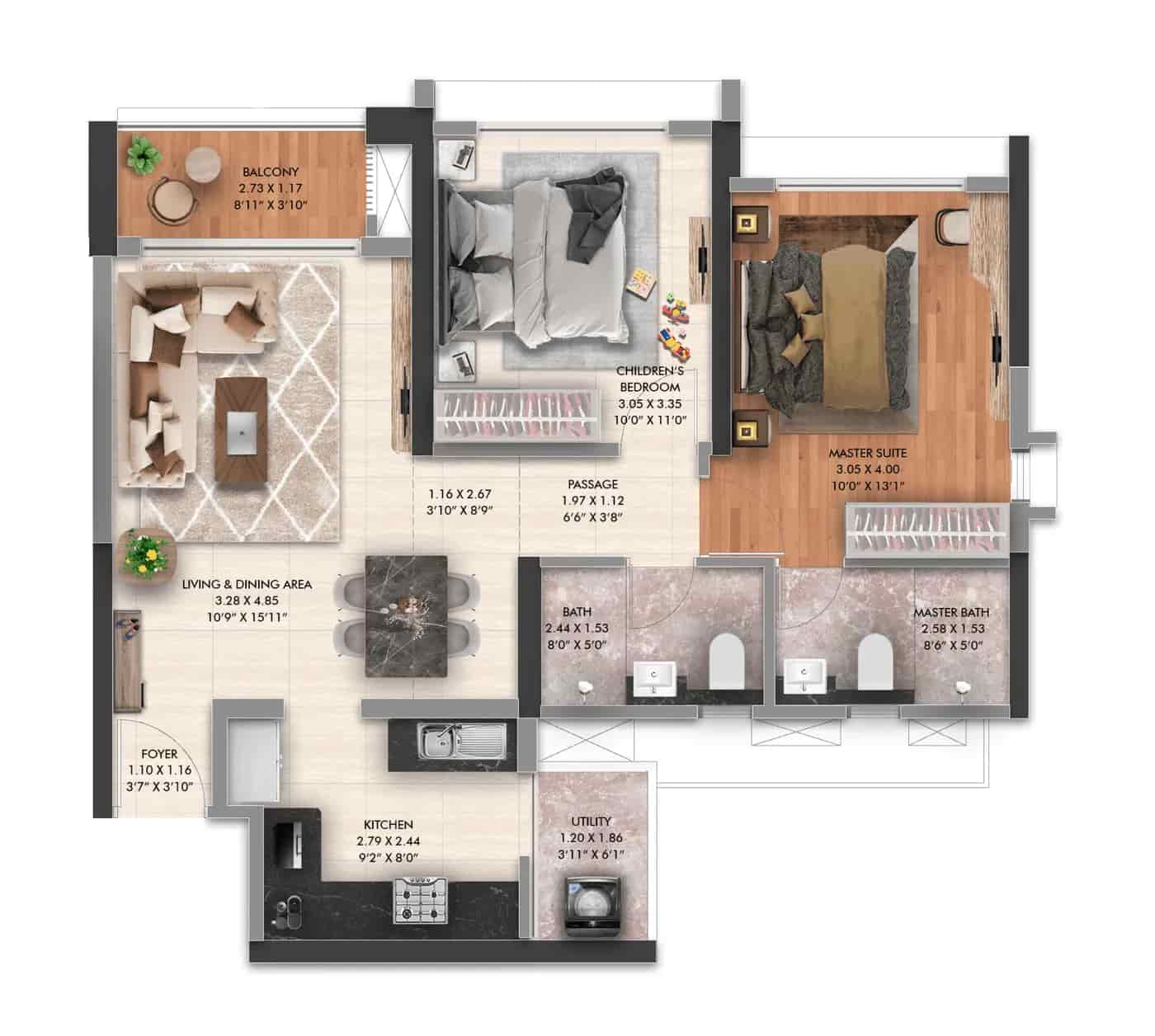 2 BHK floor plan — Gera's Joy on the Treetops