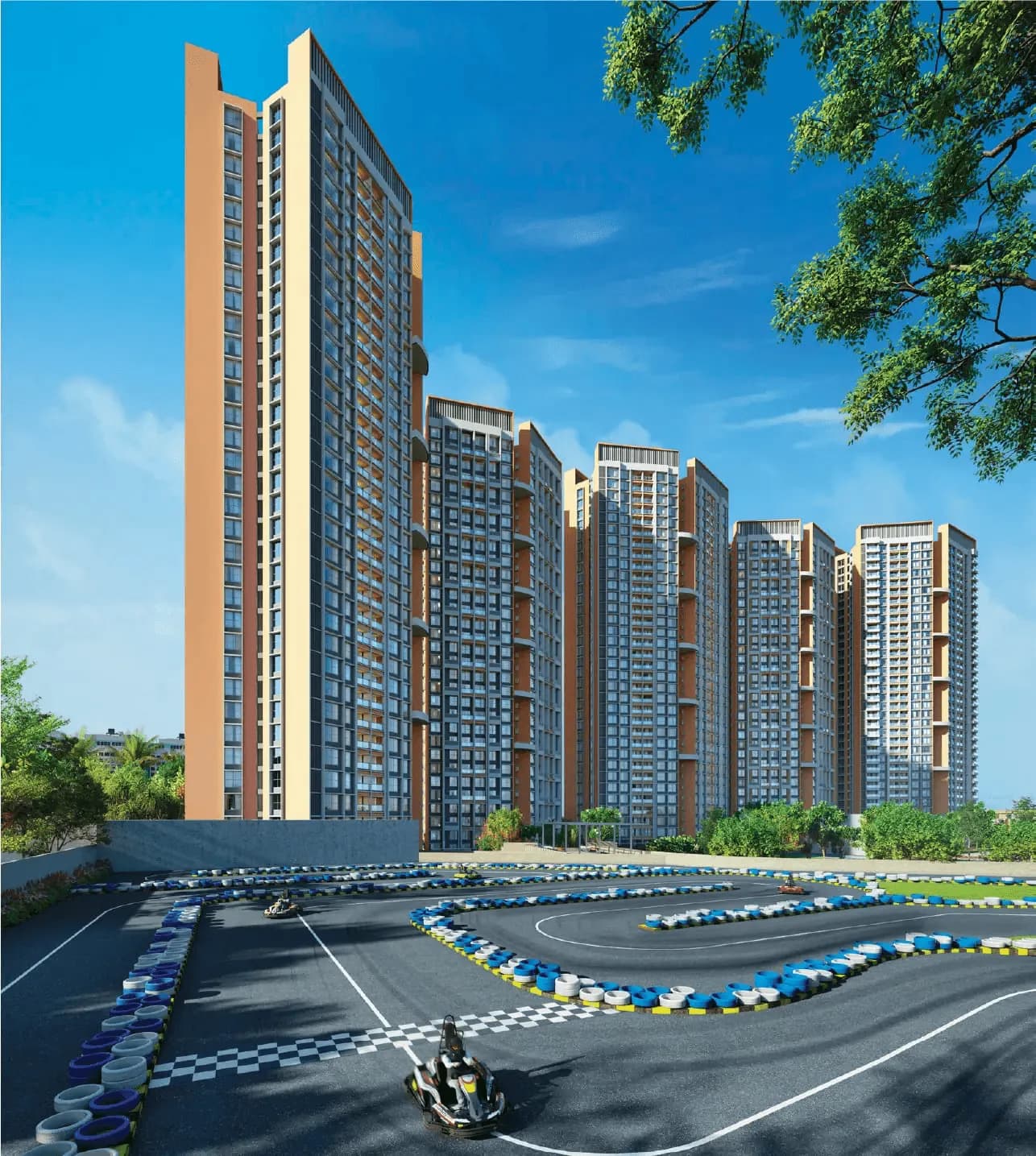 Gera's Joy on the Treetops — ground-level render with go-kart track, Artist's Impression